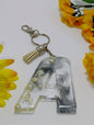 A- Large Letter Keychain- Silver Pearl