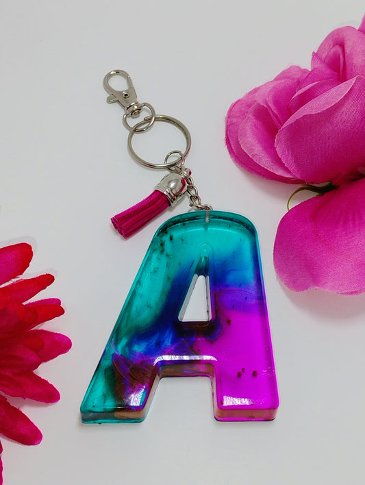 A - Large Letter Keychain - Pink and Blue