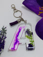 A - Large Letter Keychain - Purple Flower