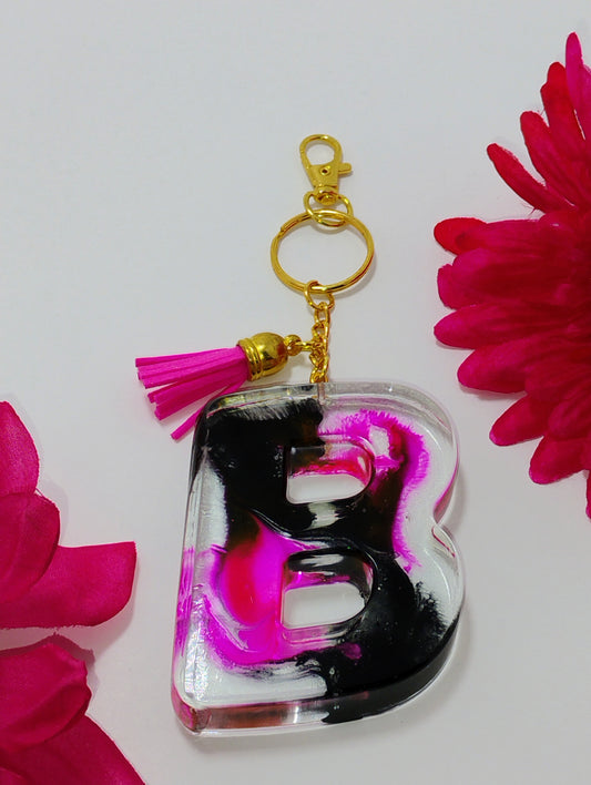 B - Large Letter Keychain - Pink and Black