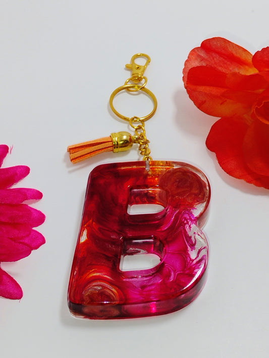 B - Large Letter Keychain - Pink and Orange