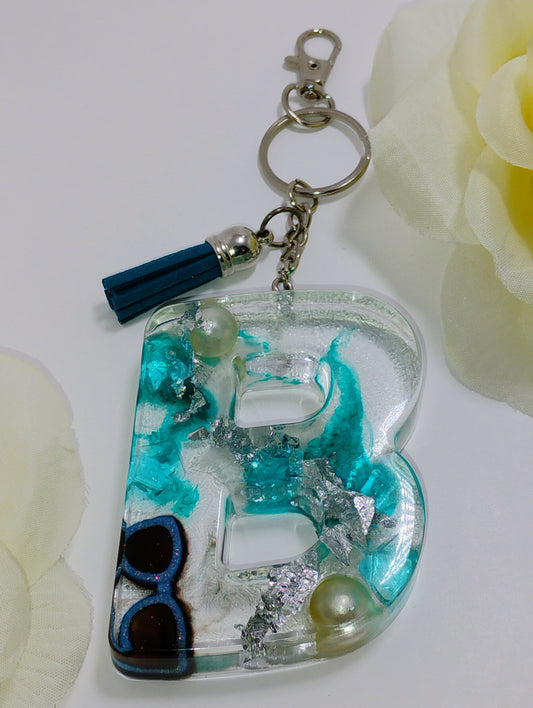 B - Large Letter Keychain - Turquoise w/glasses