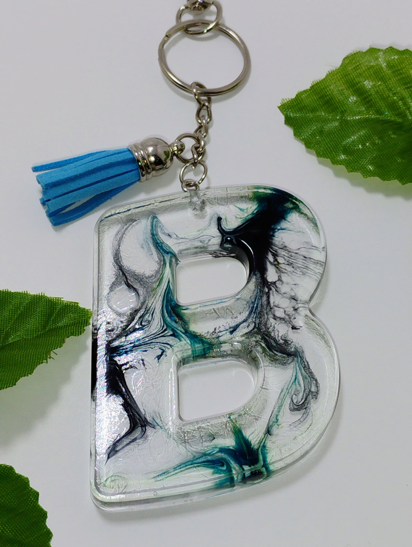 B - Large Letter Keychain - Turquoise and Black