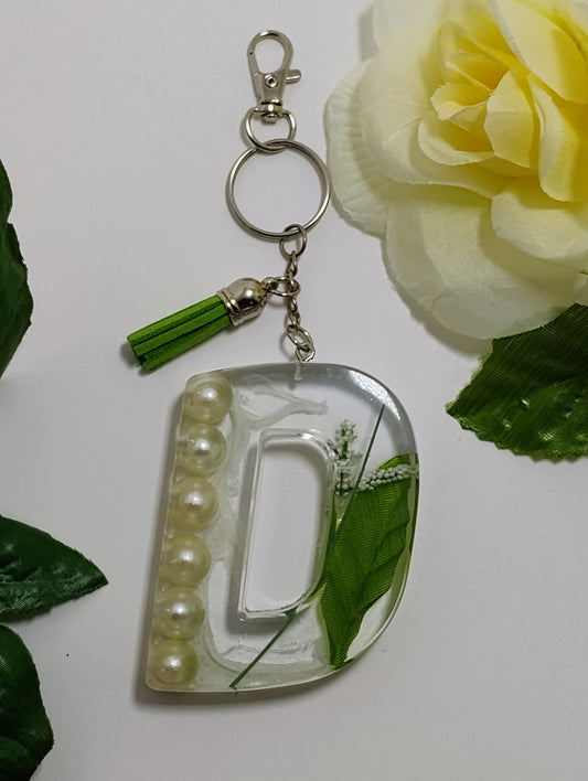 D - Large Letter Keychain - Green Pearl