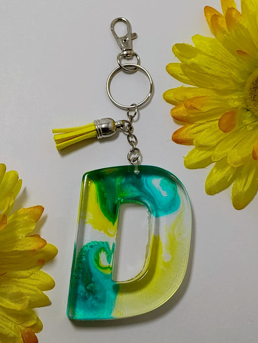 D - Large Letter Keychain - Blue and Yellow Burst