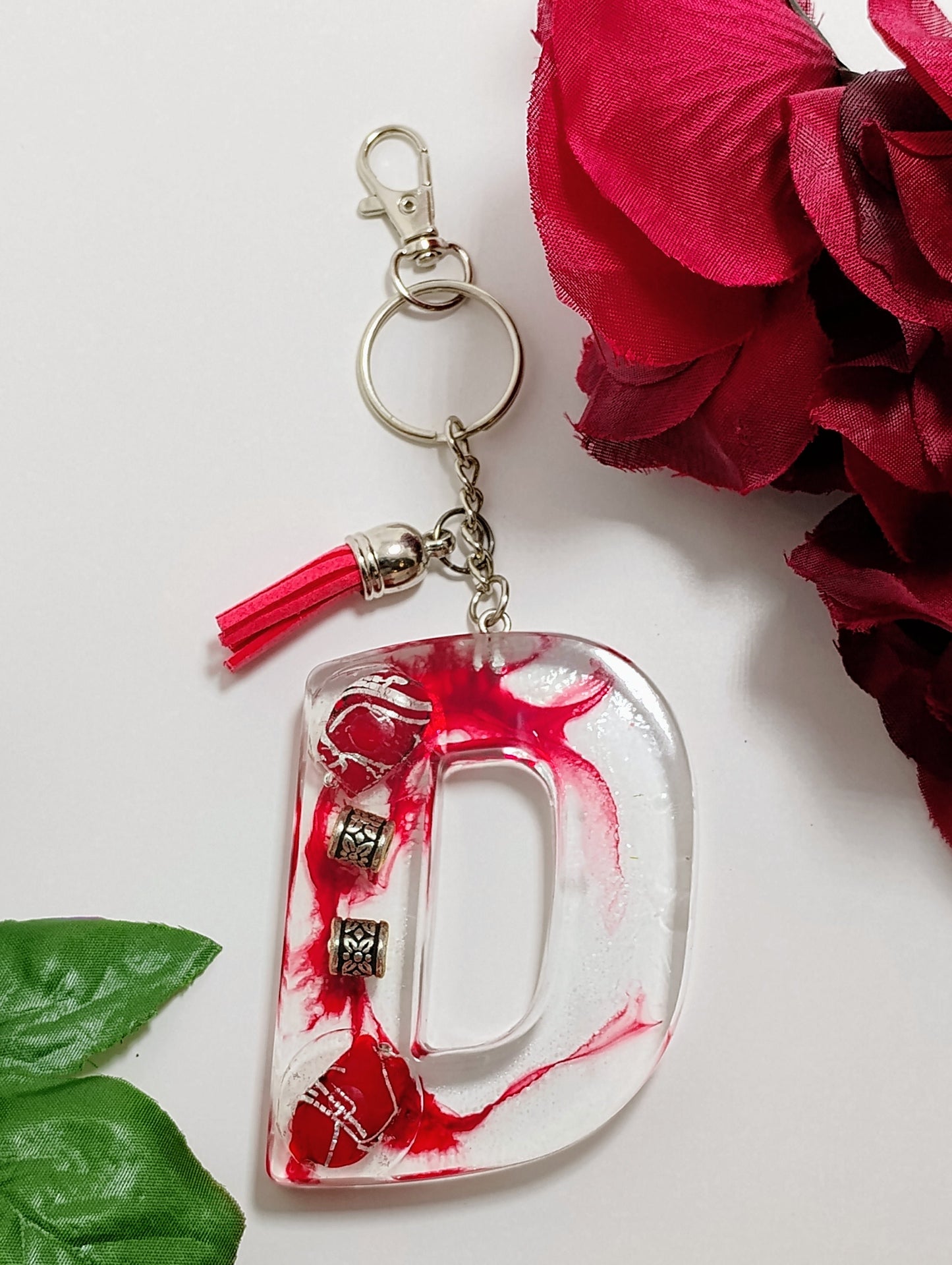 D - Large Letter Keychain -Red Charm