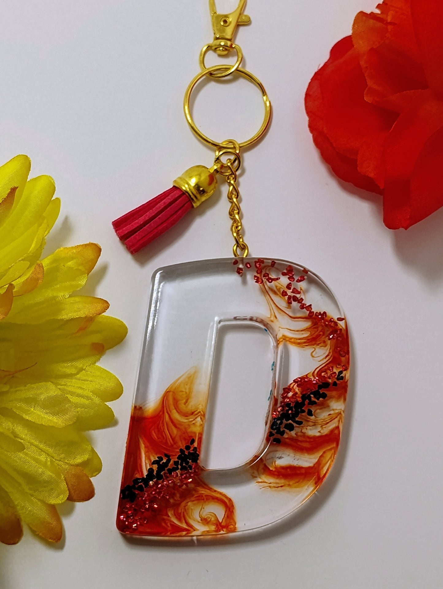 D - Large Letter Keychain -Orange Lava