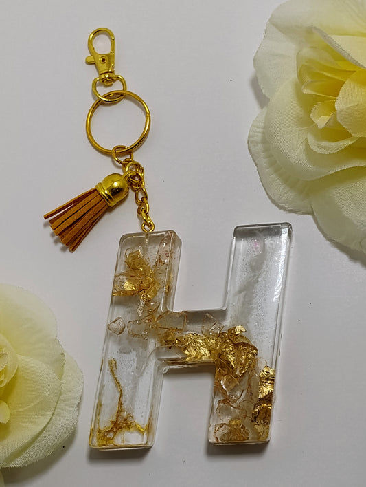 H - Large Letter Keychain - Gold Nugget