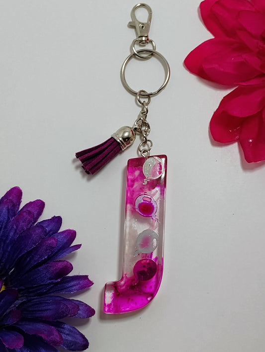 J- Large Letter Keychain - Pink Party