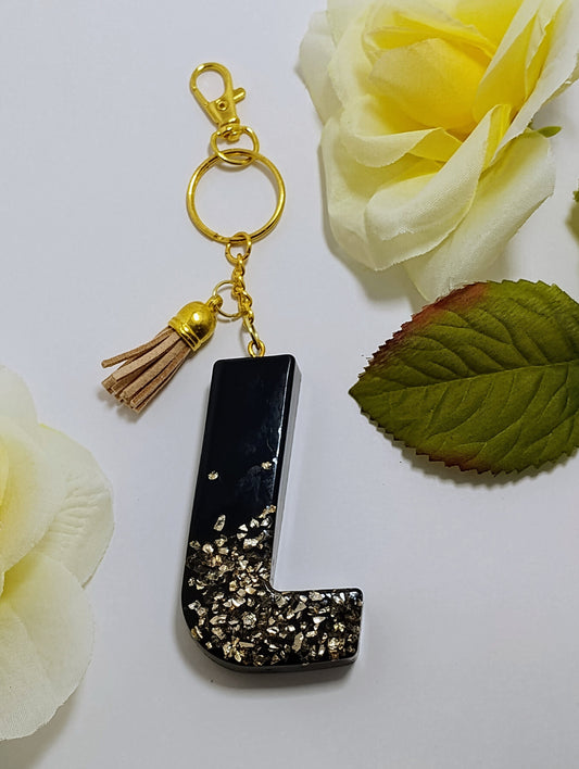 L- Large Letter Keychain - Black Gold