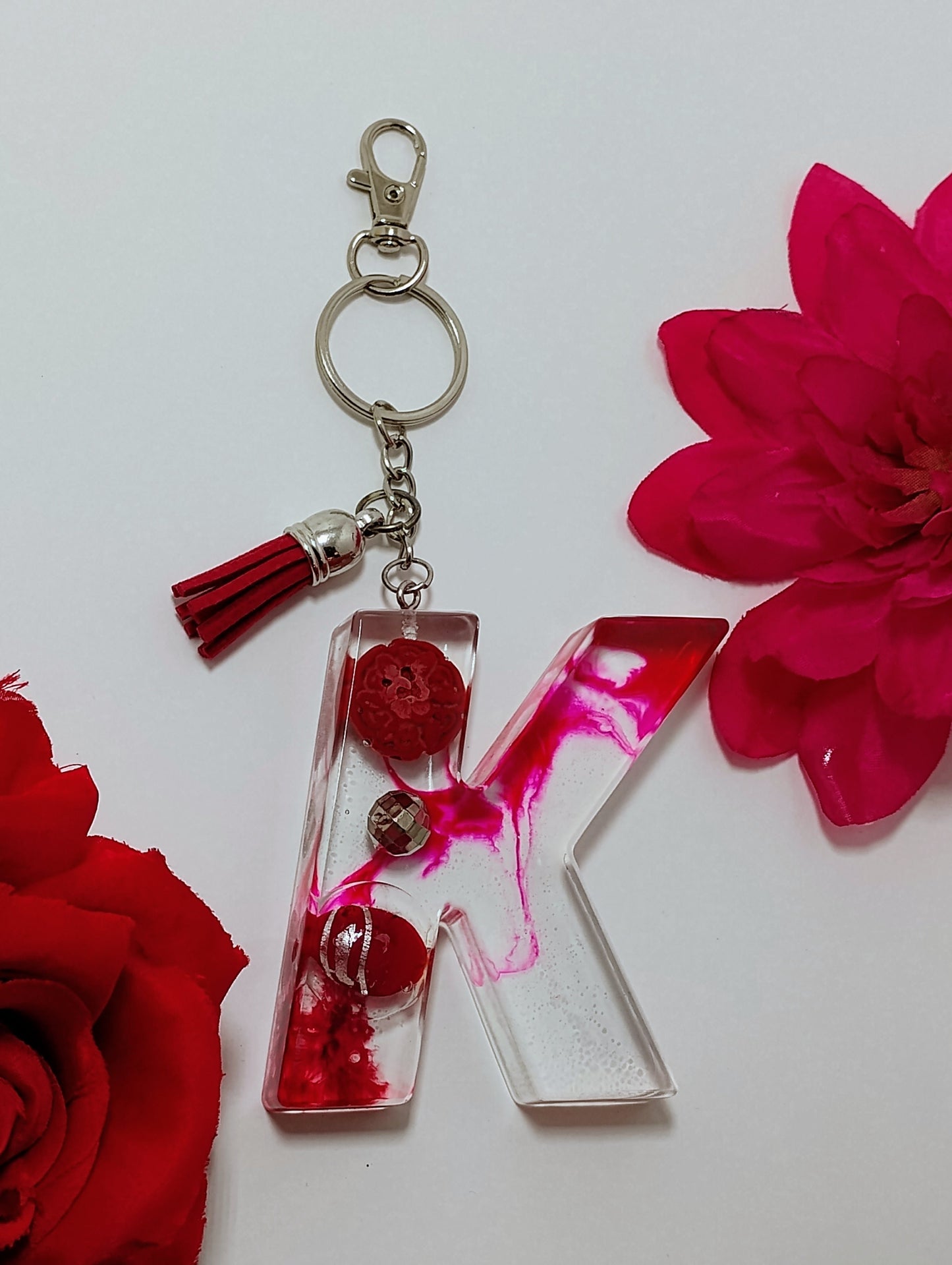 K- Large Letter Keychain - Red Rose