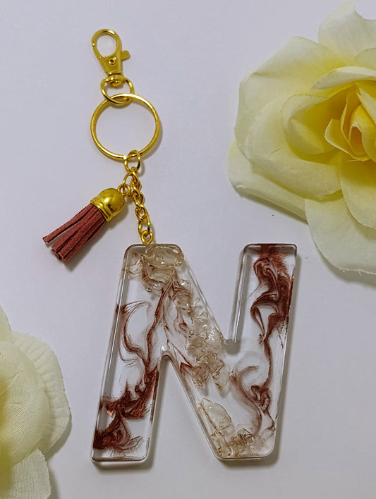 N- Large Letter Keychain - Cognac