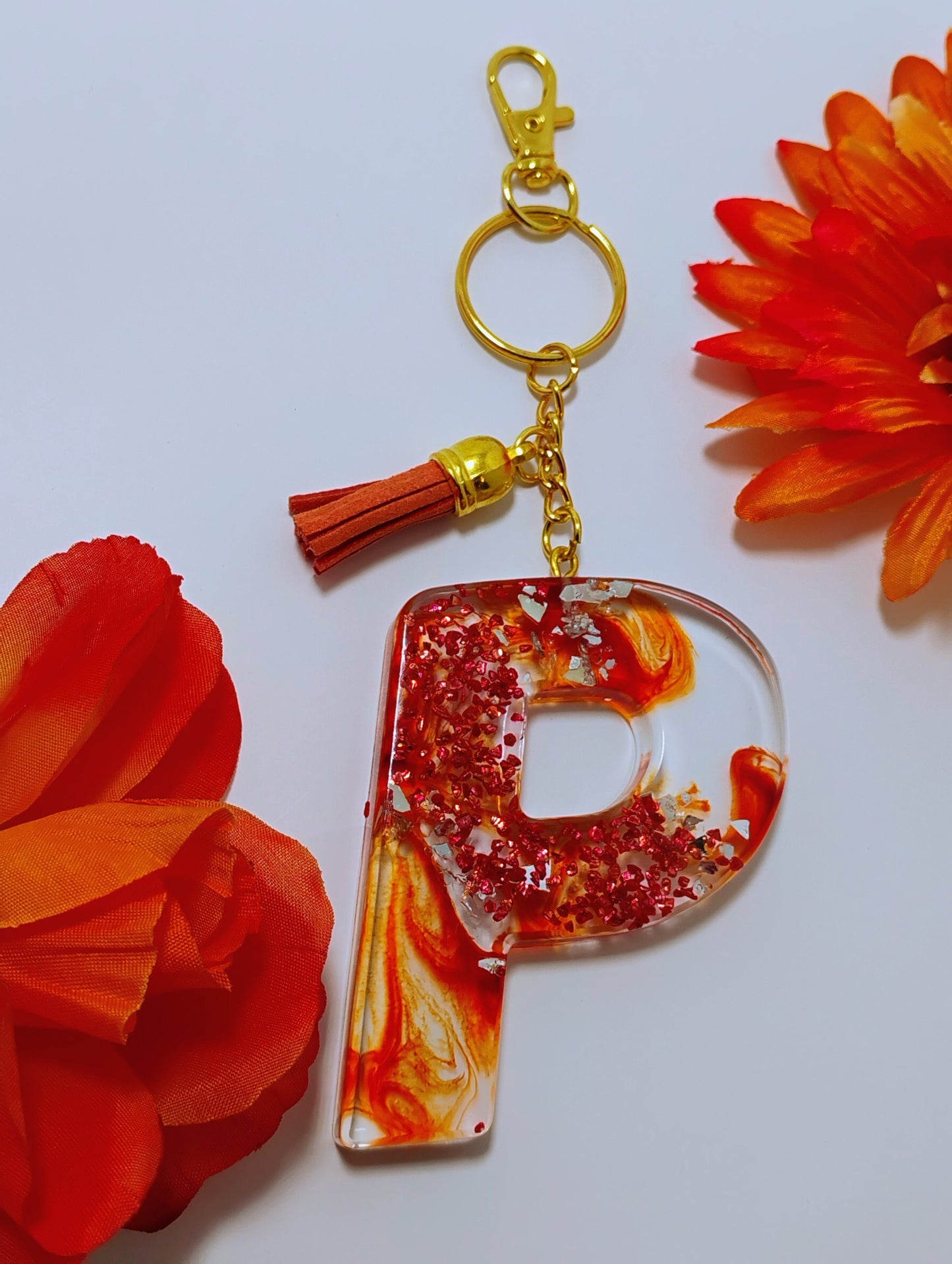 P- Large Letter Keychain - I Love Orange