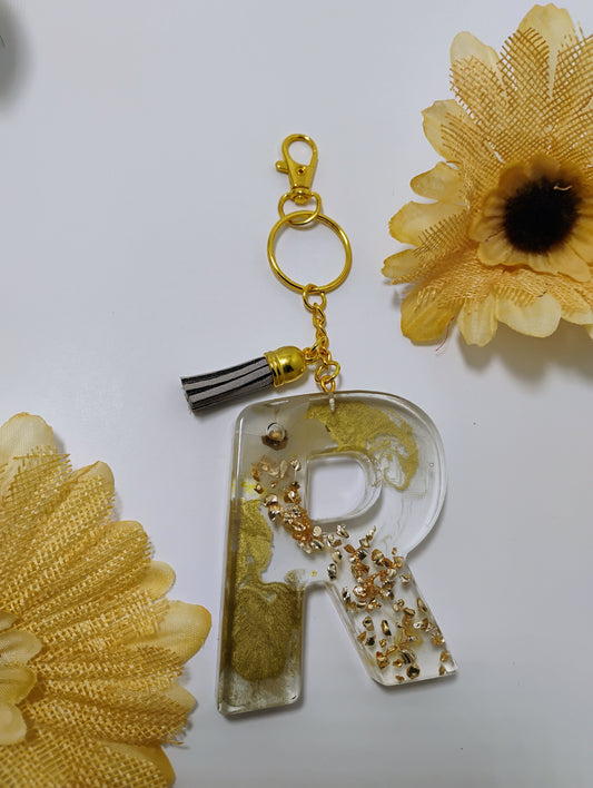 R- Large Letter Keychain - Golden Line