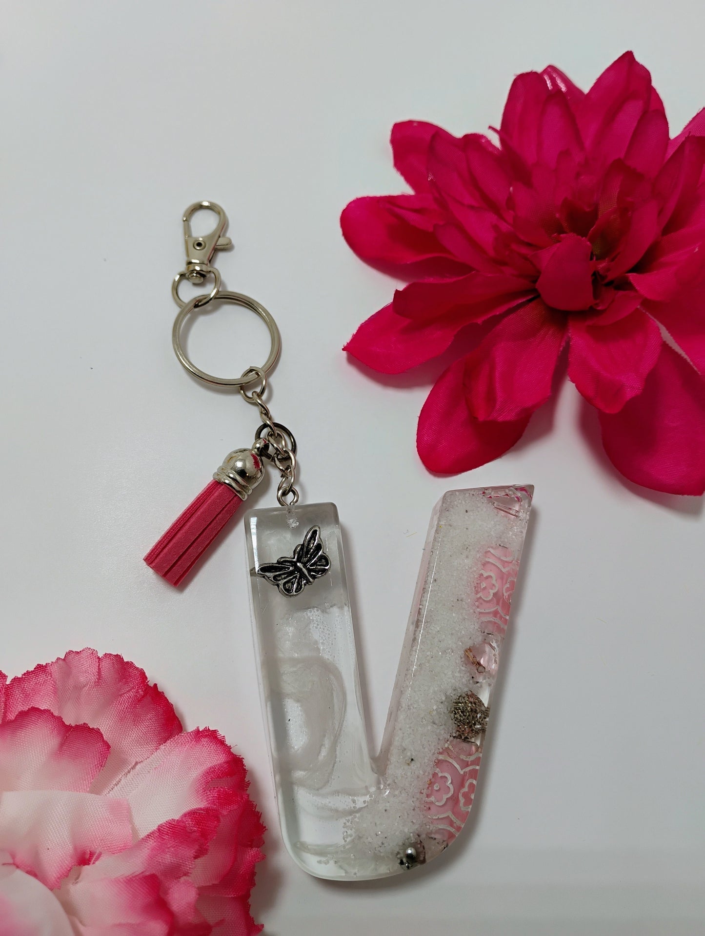 V- Large Letter Keychain - Carnation V