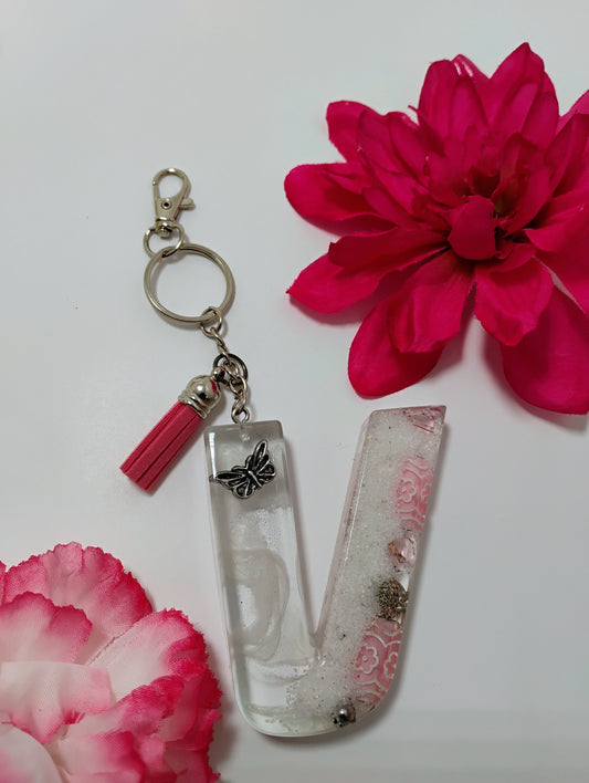 V- Large Letter Keychain - Carnation V