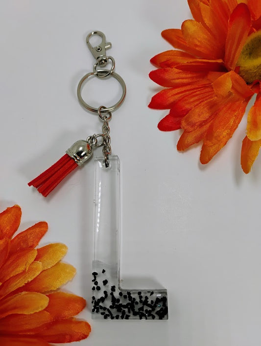 L- Small Letter Keychain- Black Orange