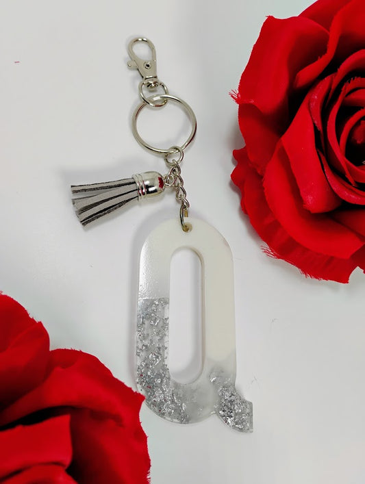 Q- Small Letter Keychain- Silvery Cream