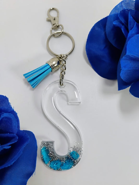 S- Small Letter Keychain- Blue Jewel