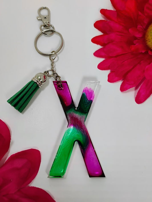 X- Small Letter Keychain- Pink & Green