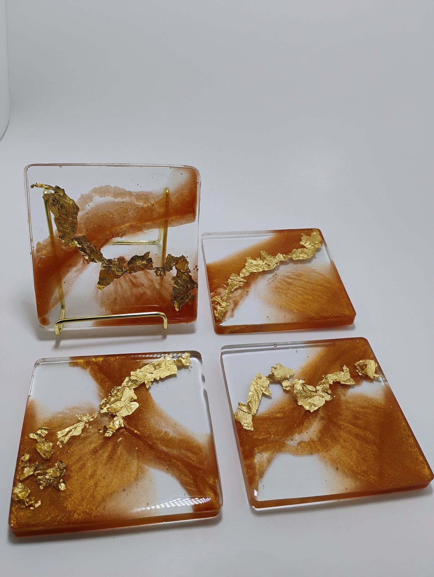 Vanity Tray Set - Coaster Set Golden Amber