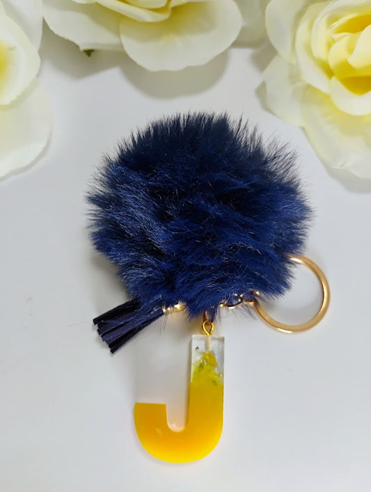 Mini Keychain - Letter J - Navy & Yellow