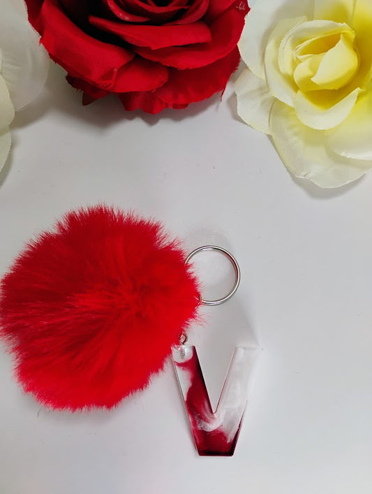 Mini Keychain - Letter V - Rose Red